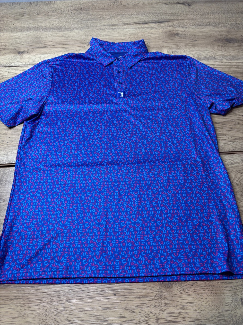 Men's Bogey Bros “Footsies” Blue & Pink Patterned Golf Polo Shirt Size Large